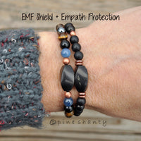 EMF Shield + Empath Protection Bracelet Set | Shungite Beaded Bracelet | Copper Energy Healing | Root Chakra Mala | Cleansing Crystals