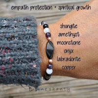 EMF + Spiritual Shielding | Spiritual Growth + Empath Protection Bracelet | Shungite + Amethyst + Moonstone + Onyx + Labradorite + Copper