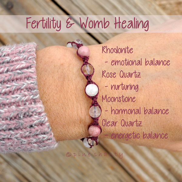 Healthy Pregnancy Crystal Bracelet | Rhodonite + Rose Quartz + Moonstone + Clear Quartz | Labor + Delivery Bracelet | Pregnancy Protection