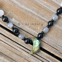 Moon Phase Crystal Necklace | Energy Protection + Grounding | Labradorite + Black Tourmaline + Moonstone