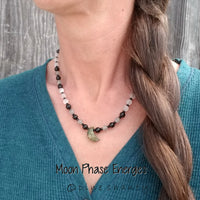 Moon Phase Crystal Necklace | Energy Protection + Grounding | Labradorite + Black Tourmaline + Moonstone