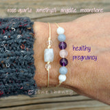 Healthy Pregnancy Crystal Bracelet | Rose Quartz + Amethyst + Angelite + Moonstone + Clear Quartz | Baby Shower Gift