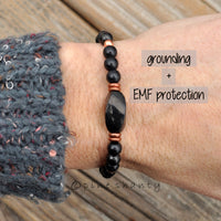 Shungite Beaded Bracelet | Grounding + EMF Protection | Coper Energy EMF Shield | Root Chakra Mala | Cleansing Crystals