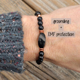 Shungite Beaded Bracelet | Grounding + EMF Protection | Coper Energy EMF Shield | Root Chakra Mala | Cleansing Crystals