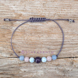 Sleepy Time Relaxing Meditation Bracelet | Amethyst + Blue Lace Agate + Rose Quartz + Angelite | Higher Chakras | String Bracelet