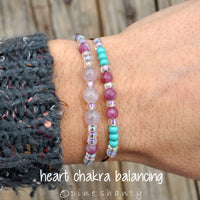 Stress Relief + Emotional Healing String Bracelet | Pink Tourmaline + Rose Quartz | Heart Chakra Balancing | Joyful + Loving Energy