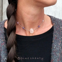 Self-Love + Emotional Balance | Dainty Crystal Choker Necklace | Rose Quartz + Lepidolite + Kunzite + Rhodonite | Heart Chakra |