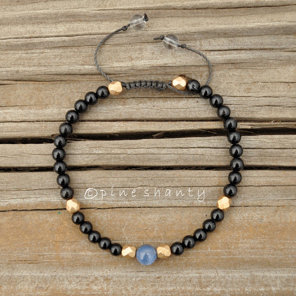 Develop Intuition + Psychic Gifts | Spiritually Grounding Bracelet | Kyanite + Black Tourmaline | Empath Protection Crystals |