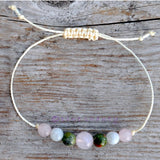 Womens Fertility Wish Bracelet | Rose Quartz + Unakite + Moonstone | Childbirth Bracelet | Meditation Healing Bracelet |