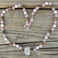 Fertility Necklace | Crystals for IVF + TTC | Knotted Crystal Necklace | Rose Quartz + Unakite + Moonstone | Pregnancy Necklace