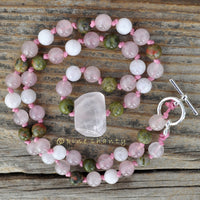 Fertility Necklace | Crystals for IVF + TTC | Knotted Crystal Necklace | Rose Quartz + Unakite + Moonstone | Pregnancy Necklace