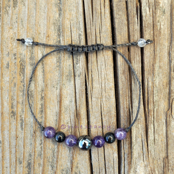 Sobriety + Addiction Recovery | Hematite + Amethyst + Obsidian | Emotional Support Crystals | Recovery Gemstones | Adjustable Bracelet