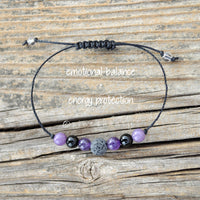 Emotional Balance + Energy Protection Adjustable Beaded Bracelet | Lava Stone + Amethyst + Black Tourmaline + Lepidolite