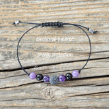 Emotional Balance + Energy Protection Adjustable Beaded Bracelet | Lava Stone + Amethyst + Black Tourmaline + Lepidolite