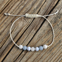 Mental Strength and Emotional Balance, Moonstone + Blue Lace Agate + Aquamarine Healing Energy, Chakra Balancing Adjustable String Bracelet