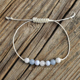 Mental Strength and Emotional Balance, Moonstone + Blue Lace Agate + Aquamarine Healing Energy, Chakra Balancing Adjustable String Bracelet