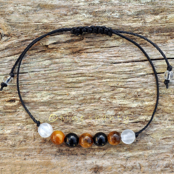 Protection Amulet From Curses | Tiger Eye + Black Tourmaline + Selenite | Empath Protection Energy Protection | Base + Sacral + Solar Plexus