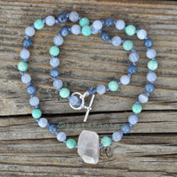 Balance of Mind + Body + Spirit Necklace | Knotted Crystal Necklace | Rose Quartz + Amazonite + Kyanite + Blue Lace Agate | Serenity