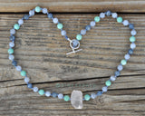 Balance of Mind + Body + Spirit Necklace | Knotted Crystal Necklace | Rose Quartz + Amazonite + Kyanite + Blue Lace Agate | Serenity