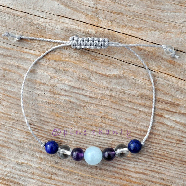 Sobriety Support Meditation Bracelet | Aquamarine + Amethyst + Clear Quartz + Lapis Lazuli | Detox Gemstones |