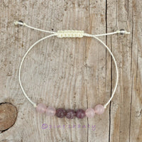 Emotional Healing and Stress Relief String Bracelet | Lepidolite + Rose Quartz | Heart Chakra Balancing