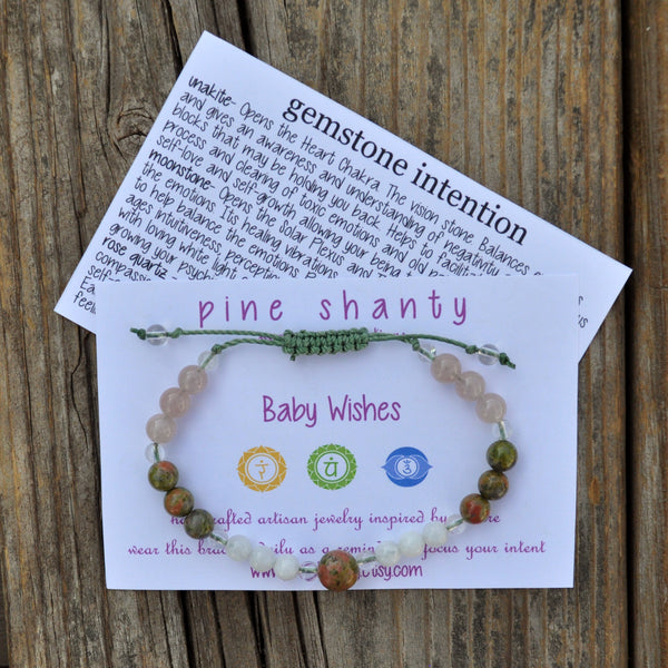 Pregnancy Bracelet | Unakite + Moonstone + Rose Quartz | Childbirth Bracelet | Yoga Bracelet | Meditation | Midwife Gift | Adjustable Bracelet