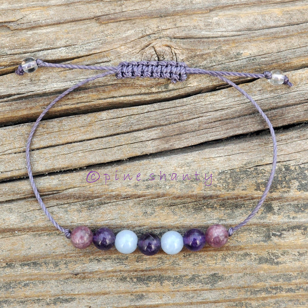 Astral Travel Meditation Bracelet | Amethyst + Angelite + Lepidolite | Throat + Third Eye + Crown Chakra |