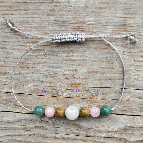 Baby Wishes Fertility Healing Bracelet | Moonstone + Unakite + Rose Quartz + Moss Agate | Calming + Balancing | Heart Chakra |